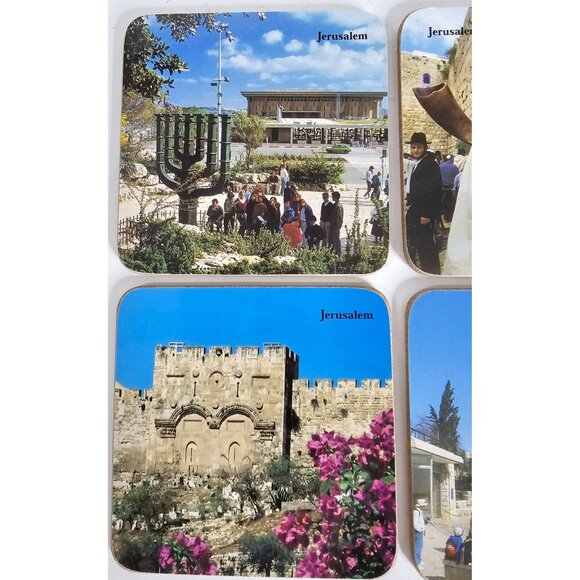 Set Of 6 Jerusalem Photo Coasters Cork Backing - Middle Eastern Landmark Scenes - Picture 2 of 6